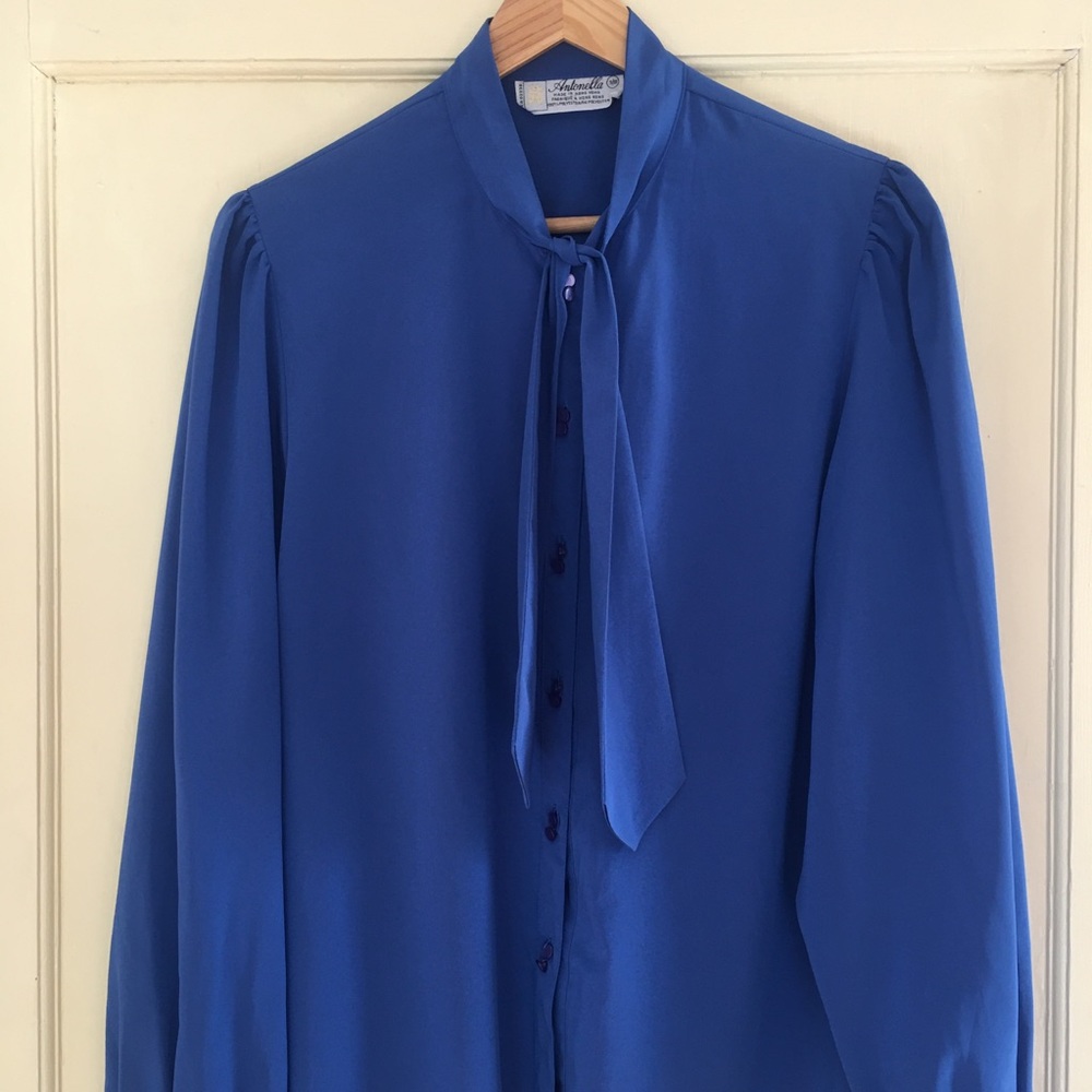 Vintage necktie blouse, sz med - Picture 2 of 10